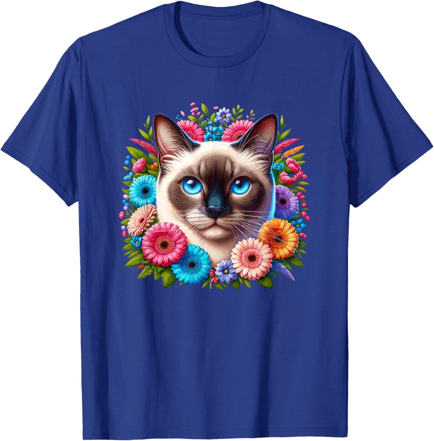 Floral Flowers Siamese Cat Meezer Men Women Kids T-Shirt - T-Shirt | Royal