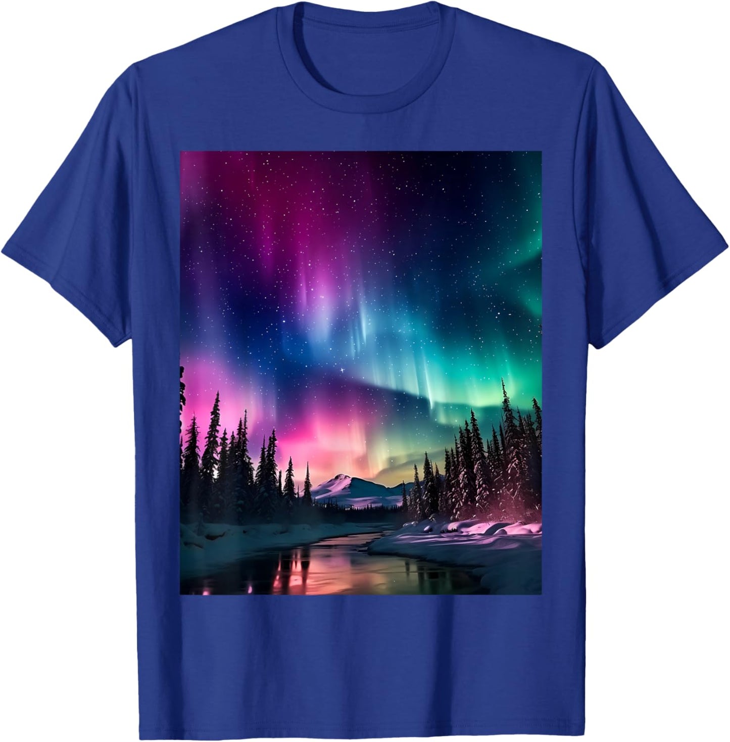 Alaska Landscape Aurora Borealis Northern Lights Vacay Merch T-Shirt - T-Shirt | Royal