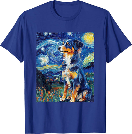 Australian Shepherd Dog - Van Gogh Style - Starry Night T-Shirt - T-Shirt | Royal