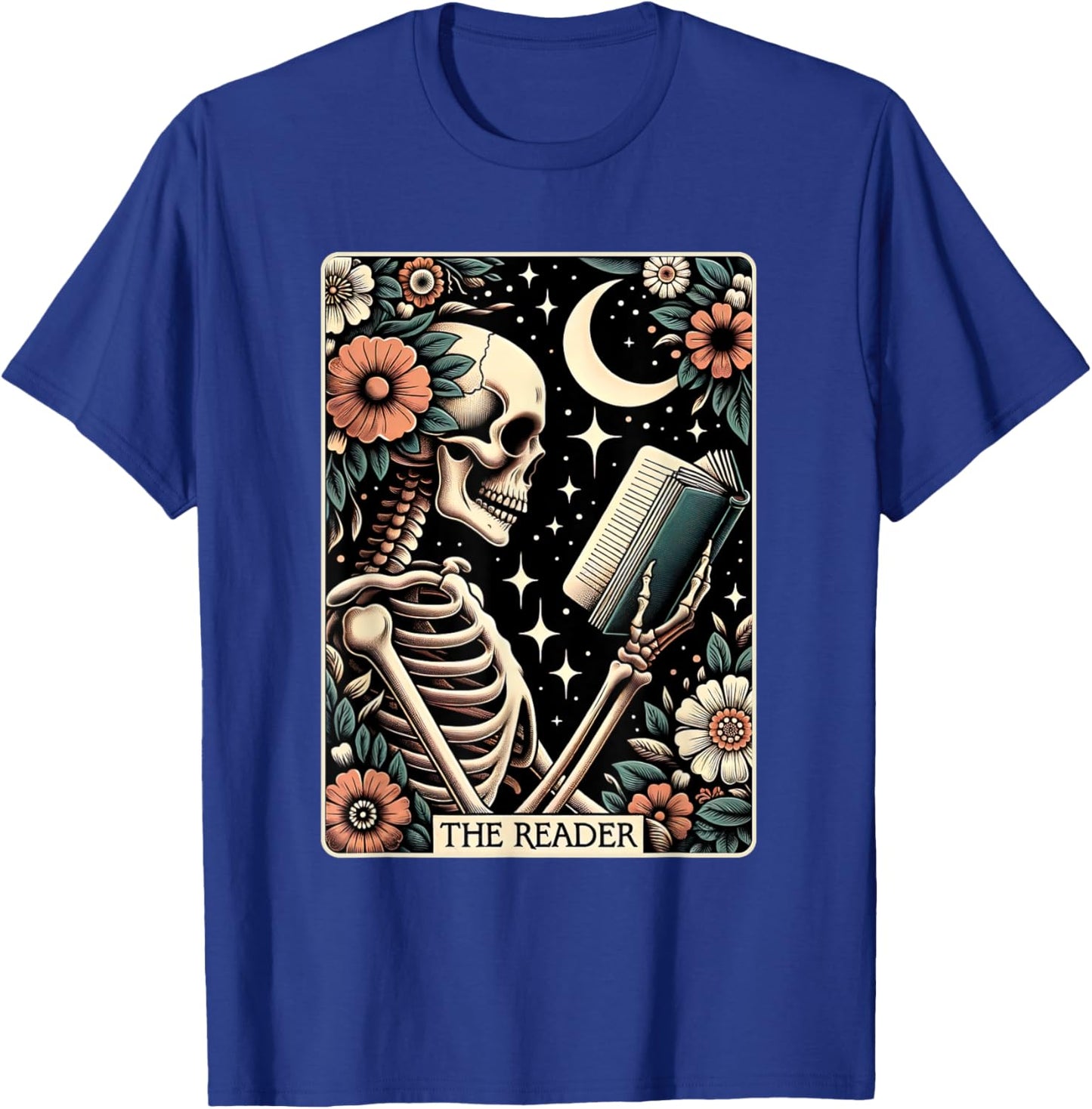 The Reader Tarot Card Skeleton Reading Book Bookworm Bookish T-Shirt - T-Shirt | Royal