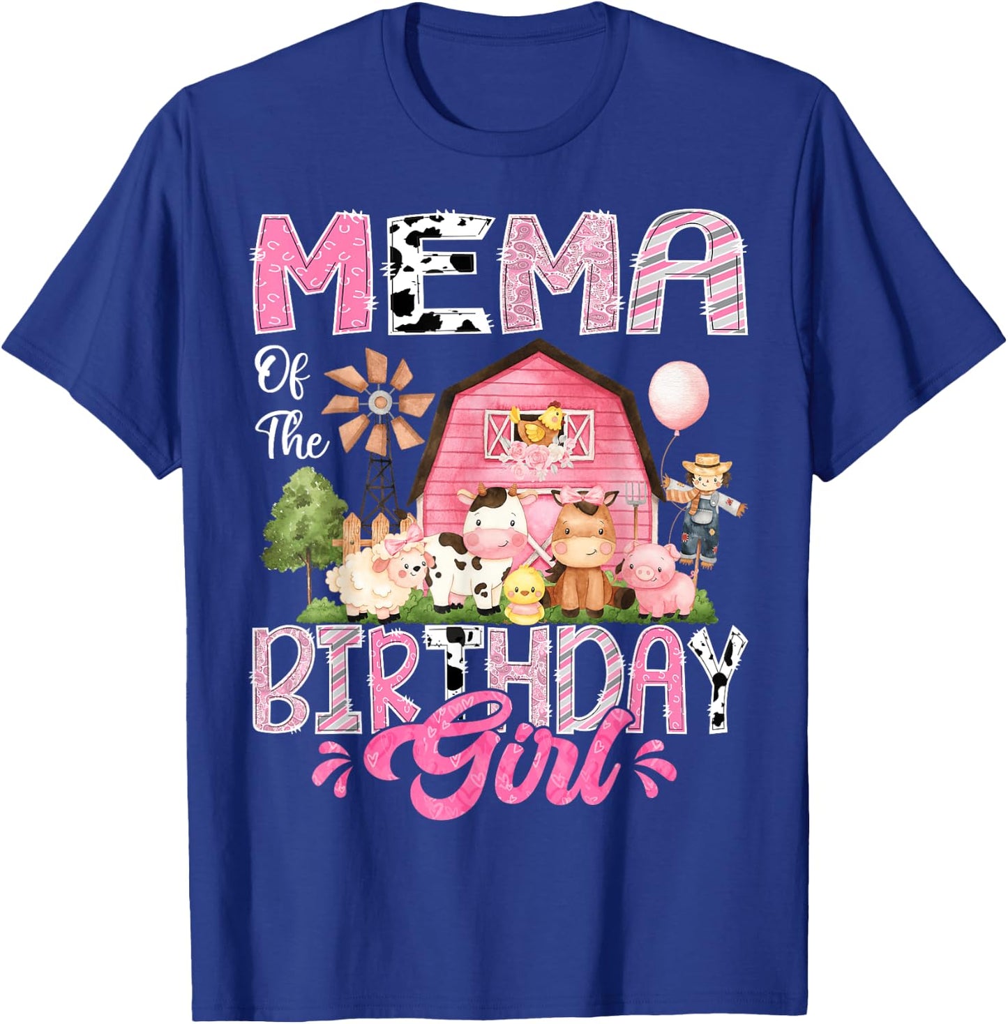 Mema Of The Birthday Girl Pink Farm Cow First Birthday T-Shirt - T-Shirt | Royal