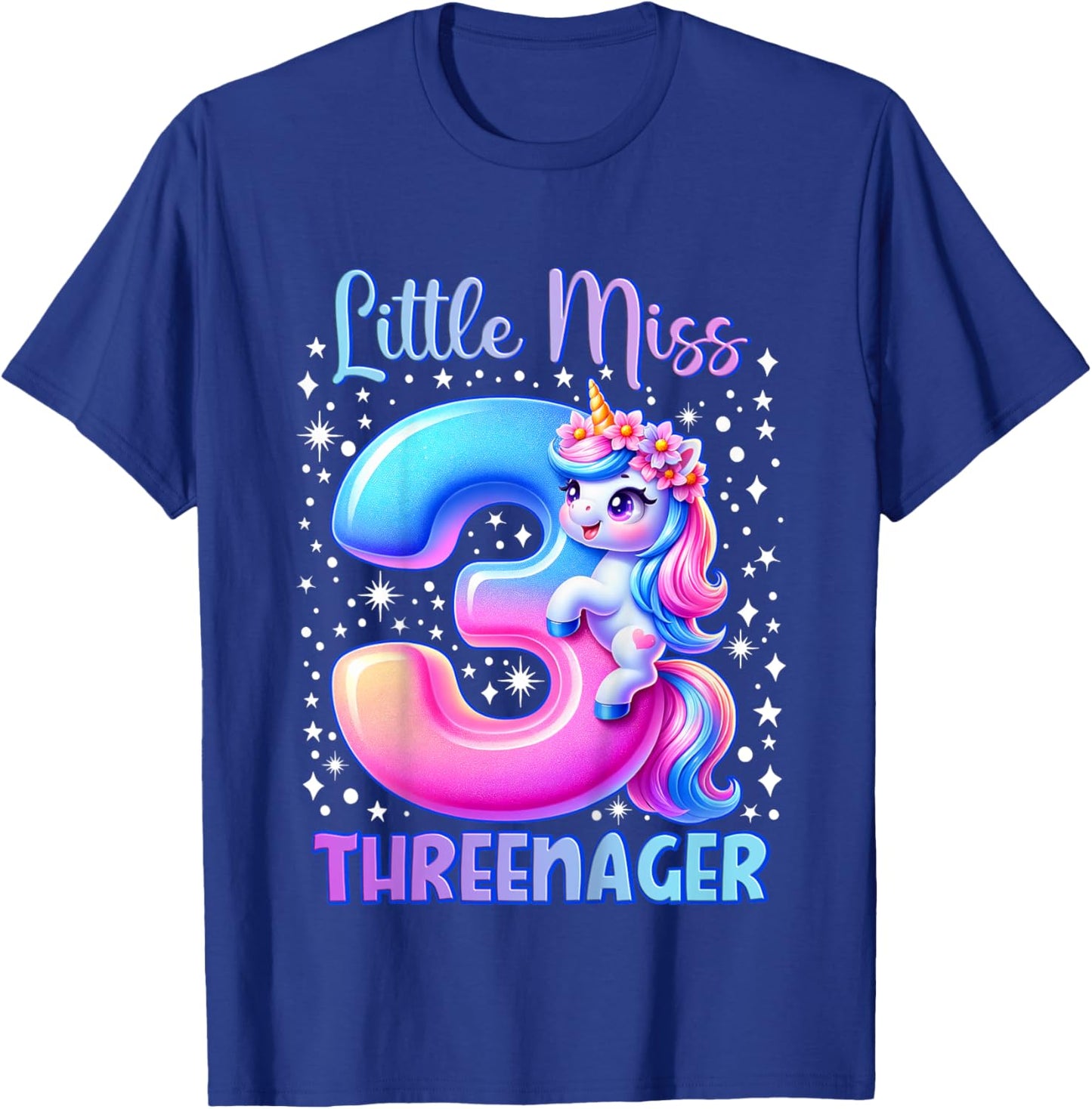 Little Miss Threenager Three 3rd Birthday Girls 3 Years T-Shirt - T-Shirt | Royal