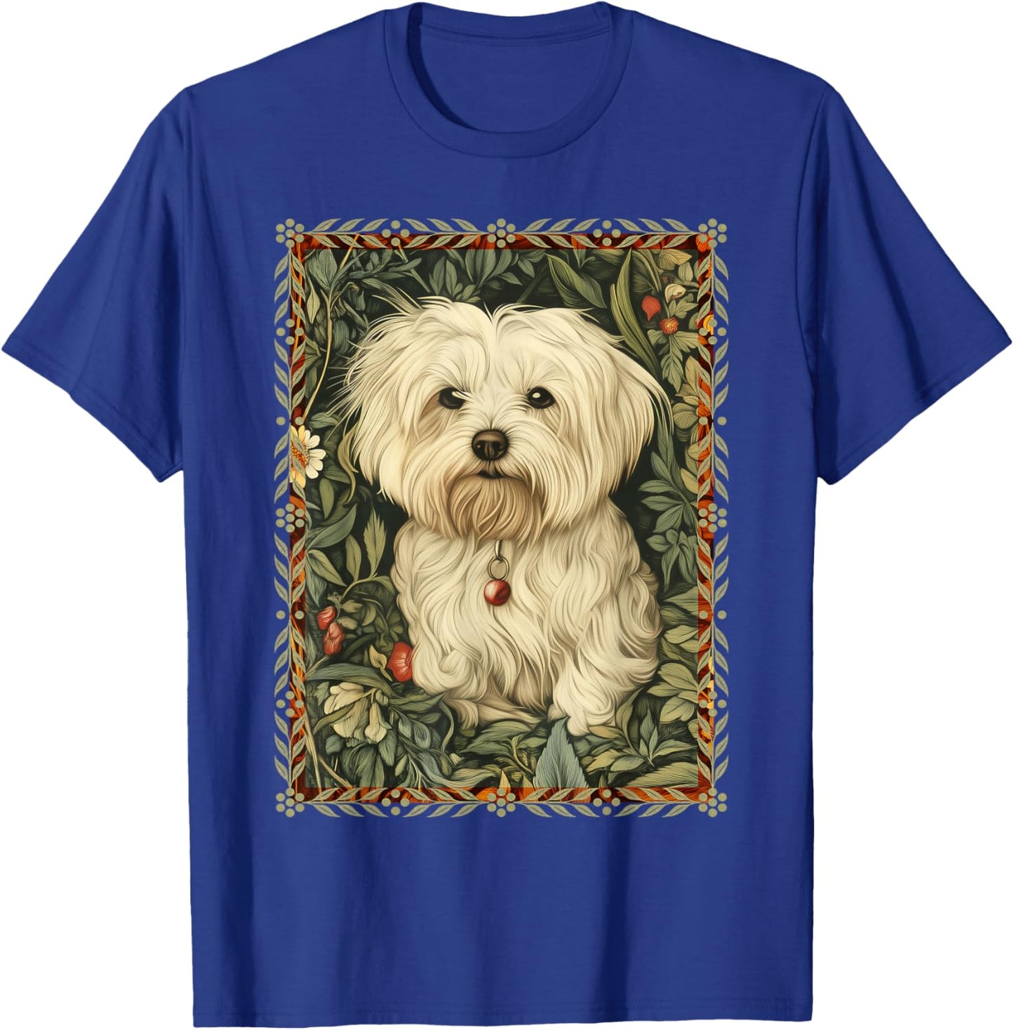 Maltese Dog in a William Morris Vintage Garden T-Shirt - T-Shirt | Royal