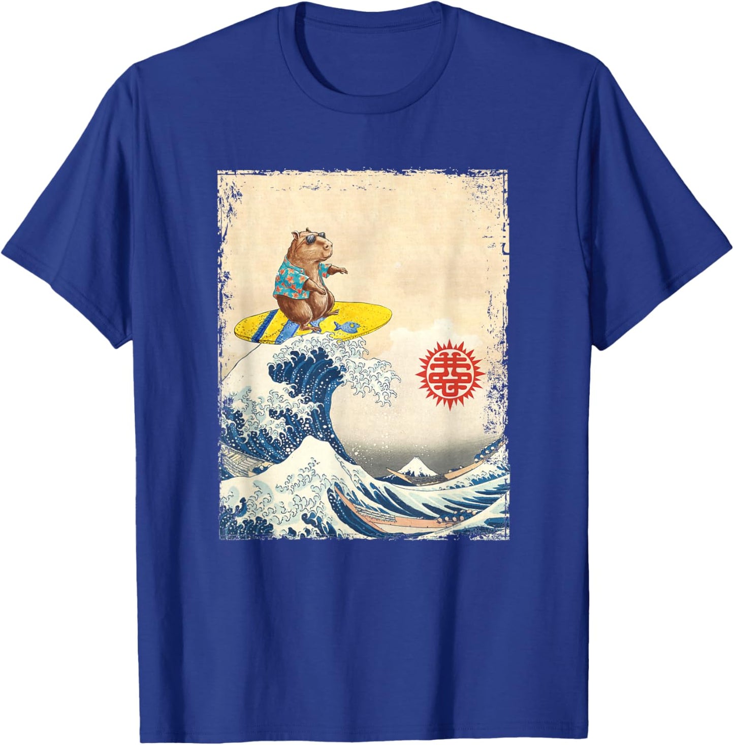Cute Japanese Great Wave Kanagawa Surfing Capybara T-Shirt - T-Shirt | Royal