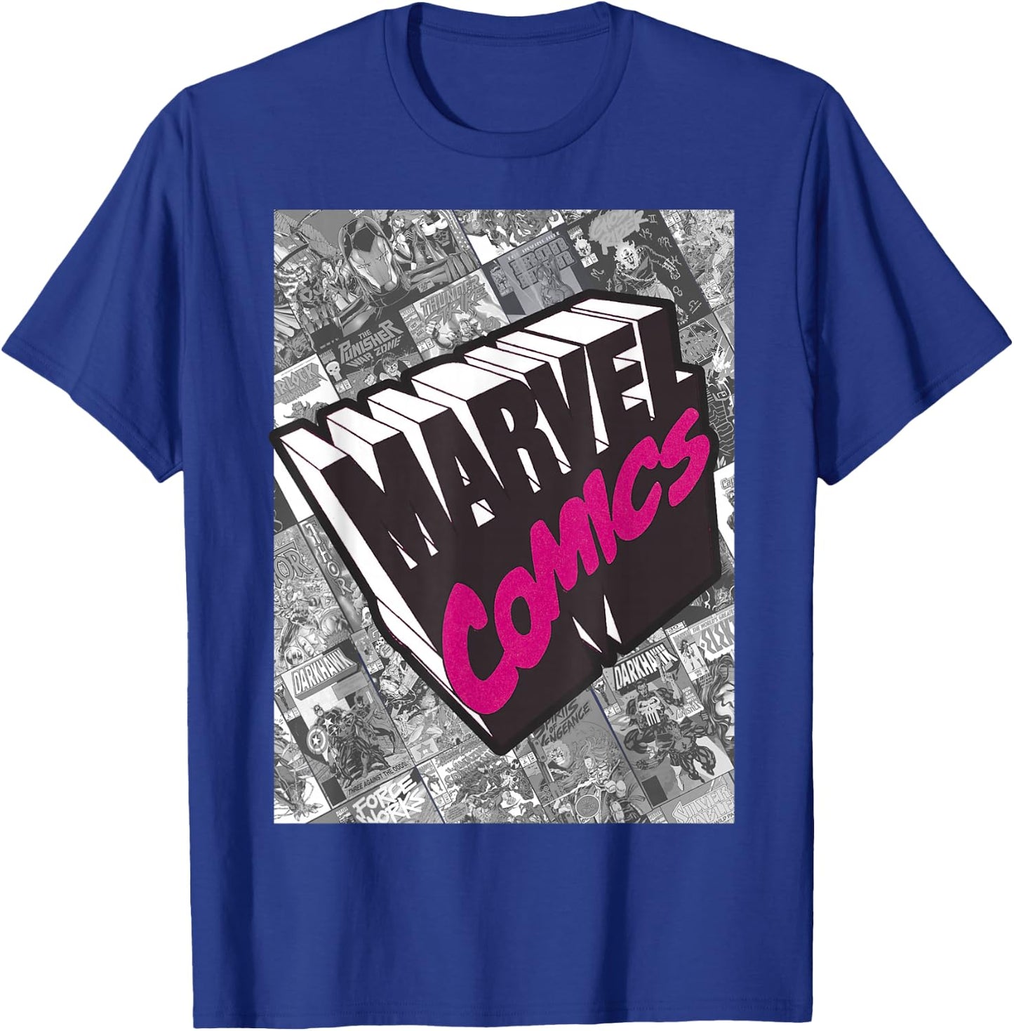 Marvel Comics Logo Comic Book Fill Panel T-Shirt - T-Shirt | Royal