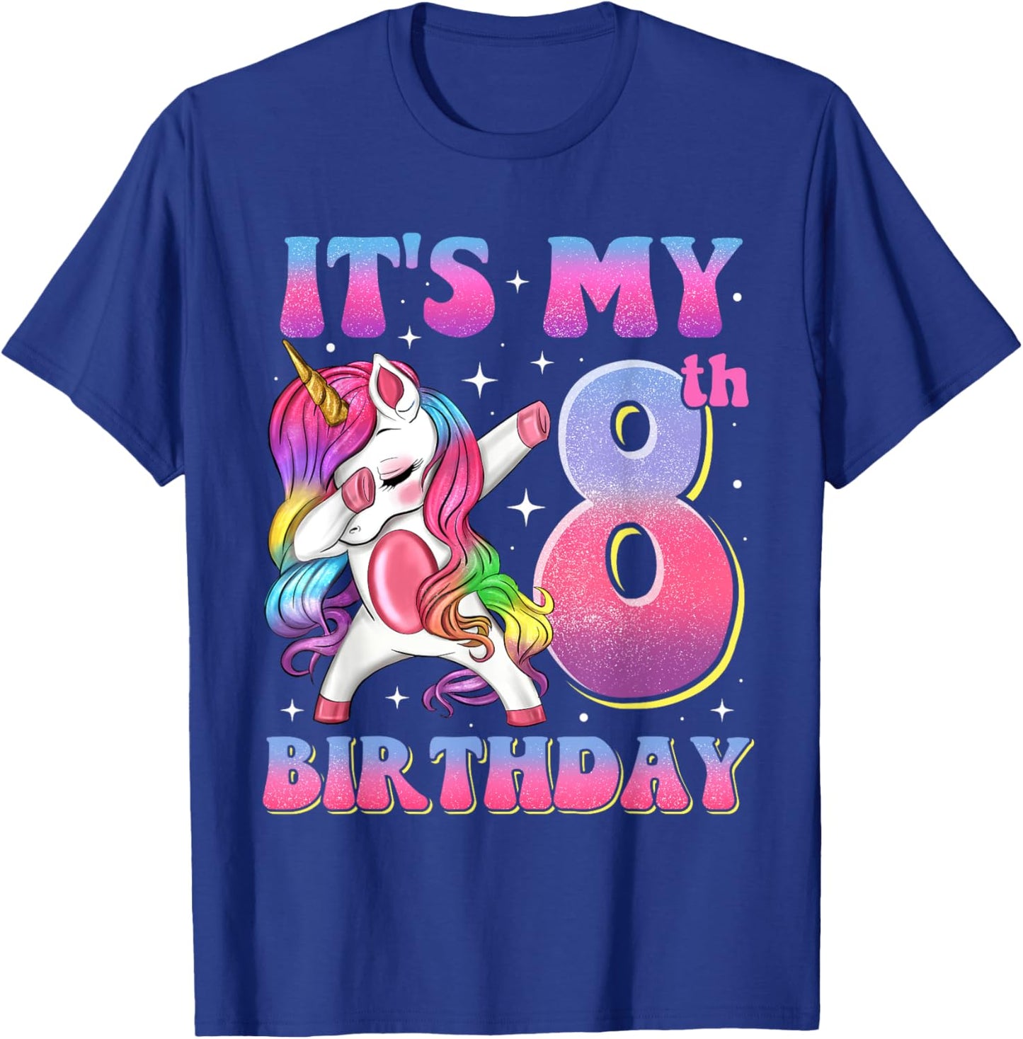 It's My 8th Birthday Dabbing Unicorn 8 Year Old Girls Kids T-Shirt - T-Shirt | Royal