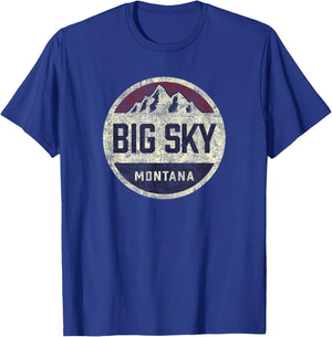 Vintage Big Sky Montana Souvenir Mountain Retro Circle T-Shirt - T-Shirt | Royal