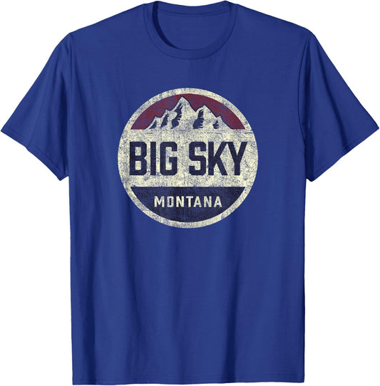 Vintage Big Sky Montana Souvenir Mountain Retro Circle T-Shirt - T-Shirt | Royal