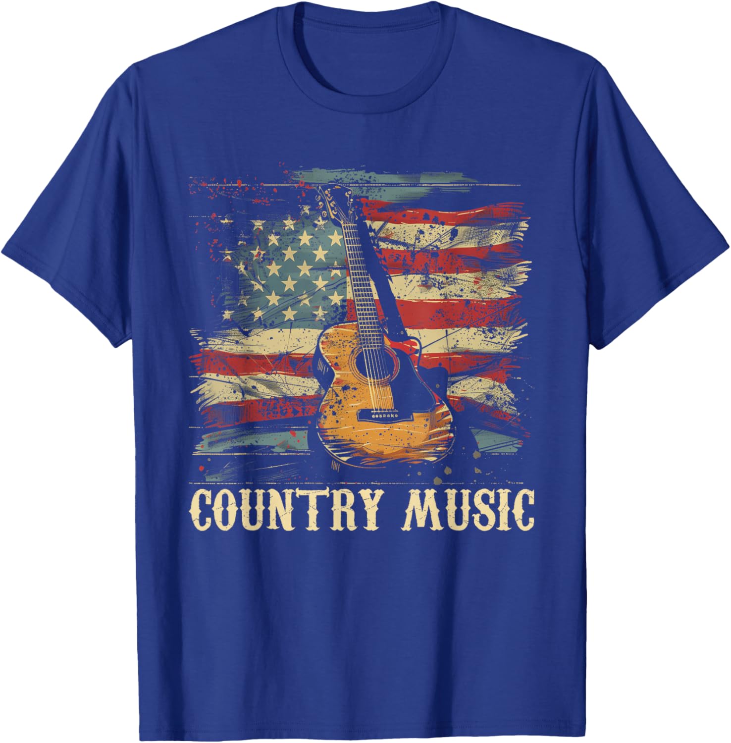 Country Music - Outlaw Western USA Patriotic Vintage Guitar Women Men T-Shirt - T-Shirt | Royal