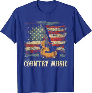 Country Music - Outlaw Western USA Patriotic Vintage Guitar Women Men T-Shirt - T-Shirt | Royal