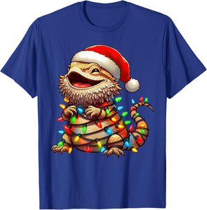 Bearded Dragon Christmas Lights Santa Hat Boys Girls Kids T-Shirt - T-Shirt | Royal