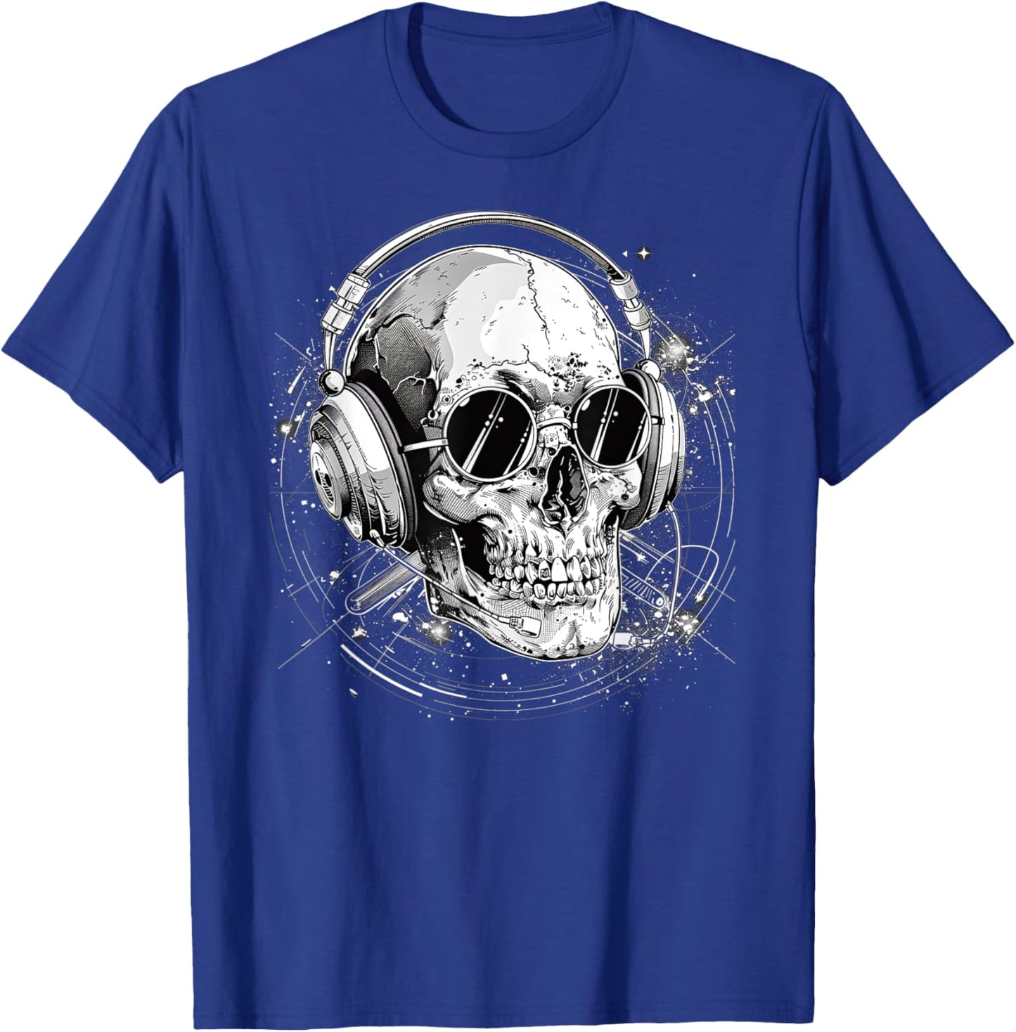 Skull with Headphones Music T-Shirt - T-Shirt | Royal