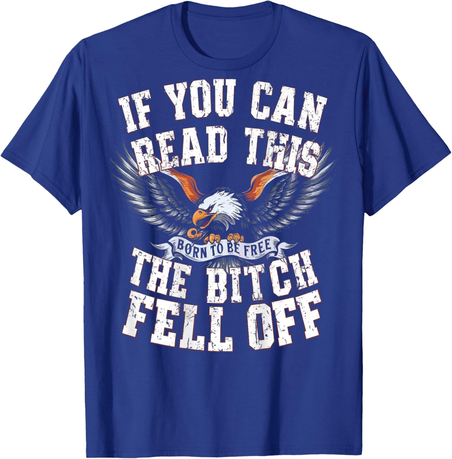 Funny Motocross Dirt Bike Bikers Awesome Motorbike If You Can Read This The Bitch Fell Off Biker Back Print Black Modern Short Sleeve T-Shirt - T-Shirt | Royal
