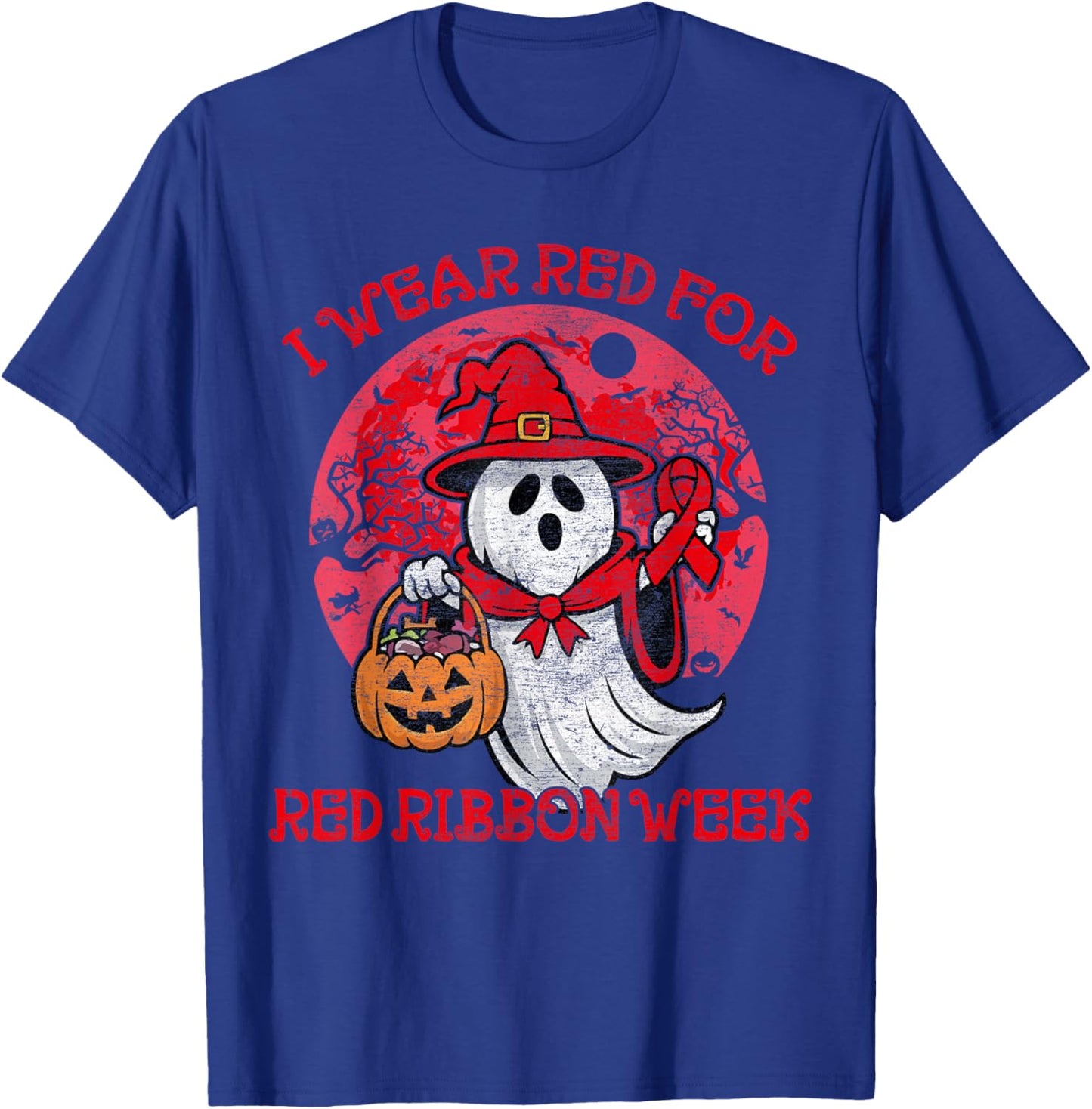 In October We Wear Red Halloween Red Ribbon Week Awareness T-Shirt - T-Shirt | Royal