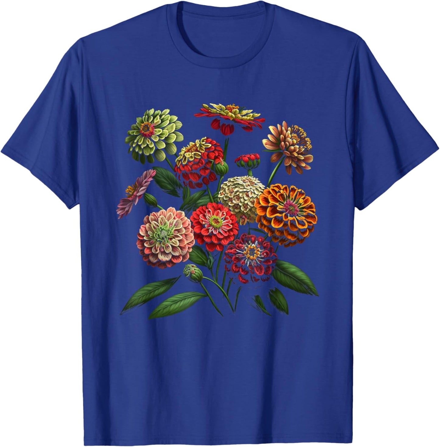Zinnia Flowers, Floral Bouquet Design T-Shirt - T-Shirt | Royal