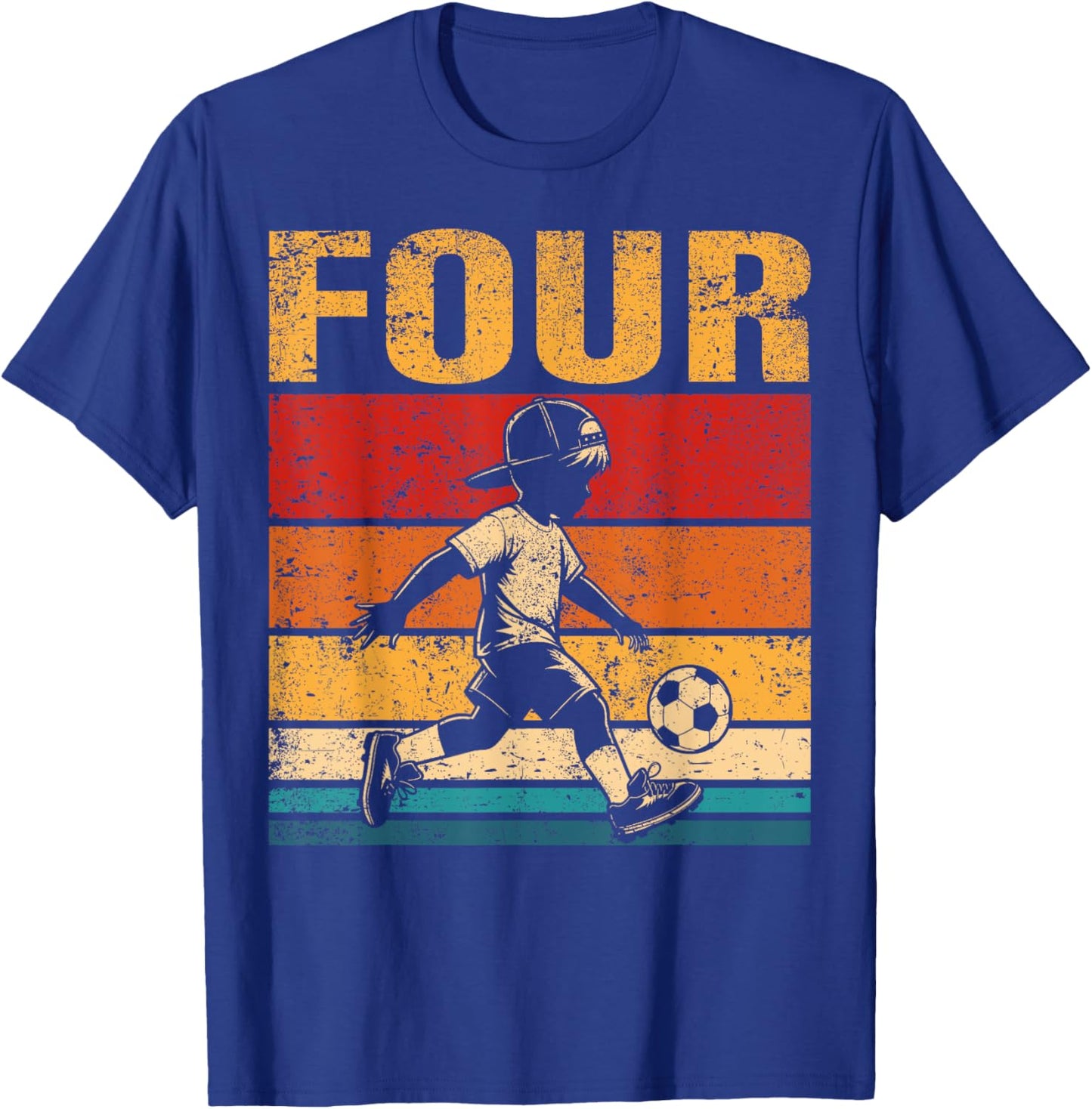 4 Year Old Soccer Boy Birthday Vintage 4th Birthday Boy T-Shirt - T-Shirt | Royal