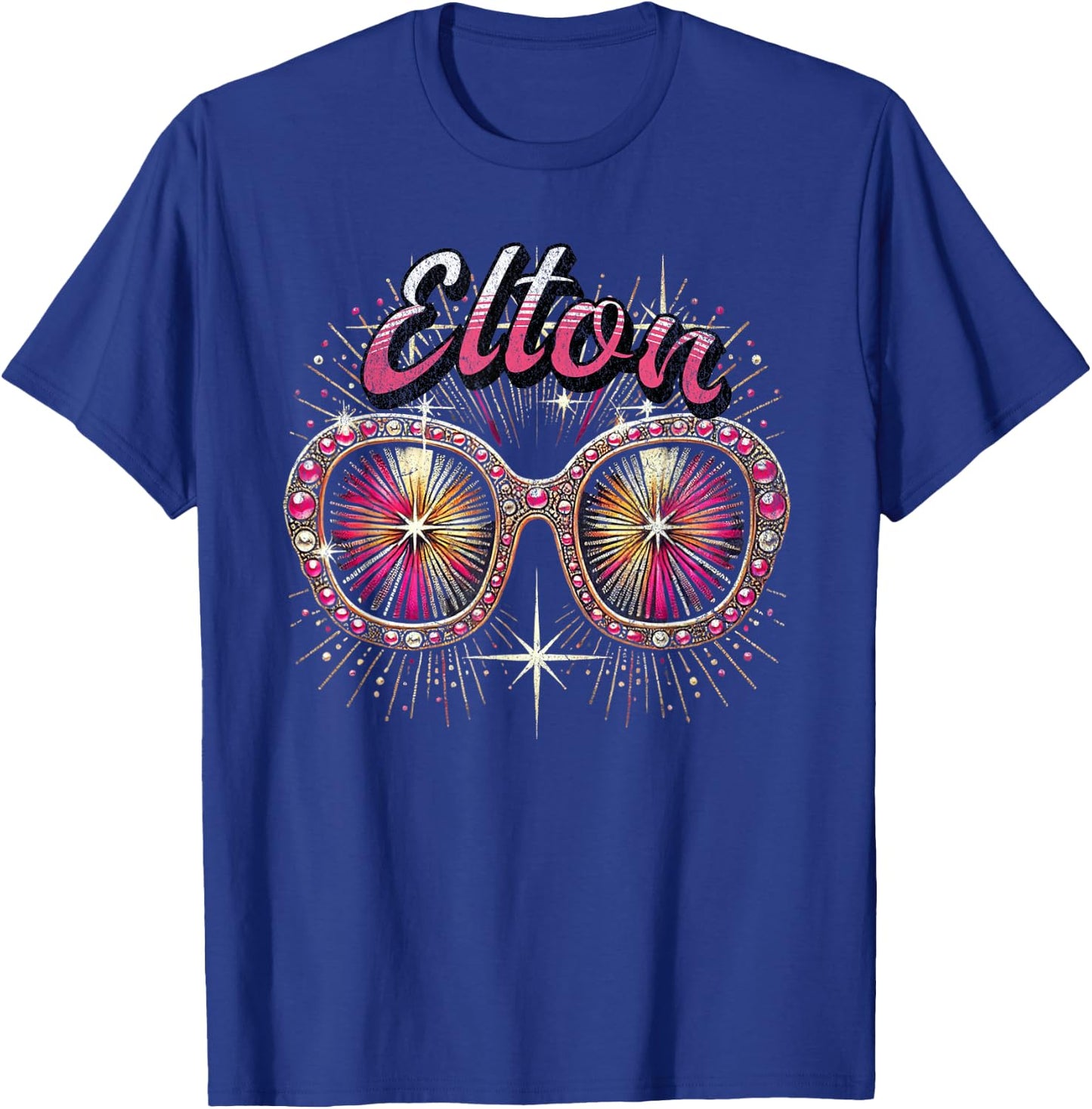 Elton First Name T With Glasses Personalized Vintage T-Shirt - T-Shirt | Royal