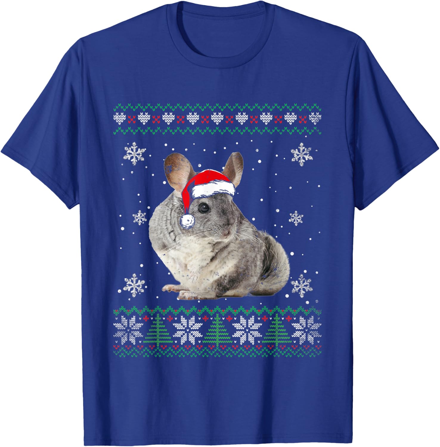 Santa Chinchilla Ugly Sweater Animals Christmas Pajama T-Shirt - T-Shirt | Royal