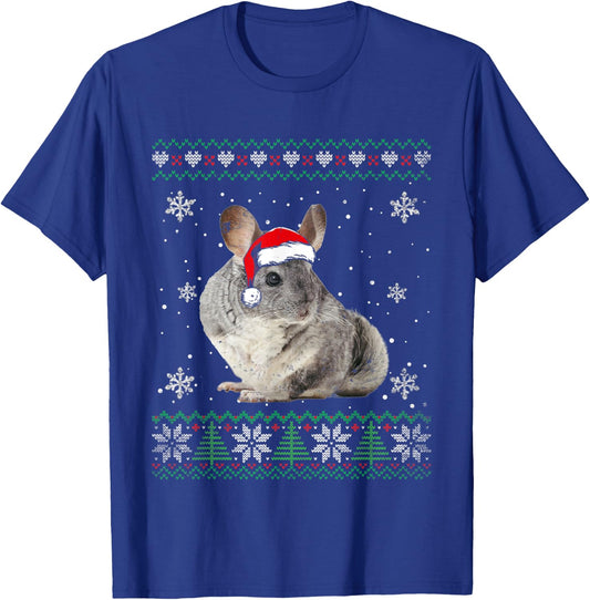 Santa Chinchilla Ugly Sweater Animals Christmas Pajama T-Shirt - T-Shirt | Royal