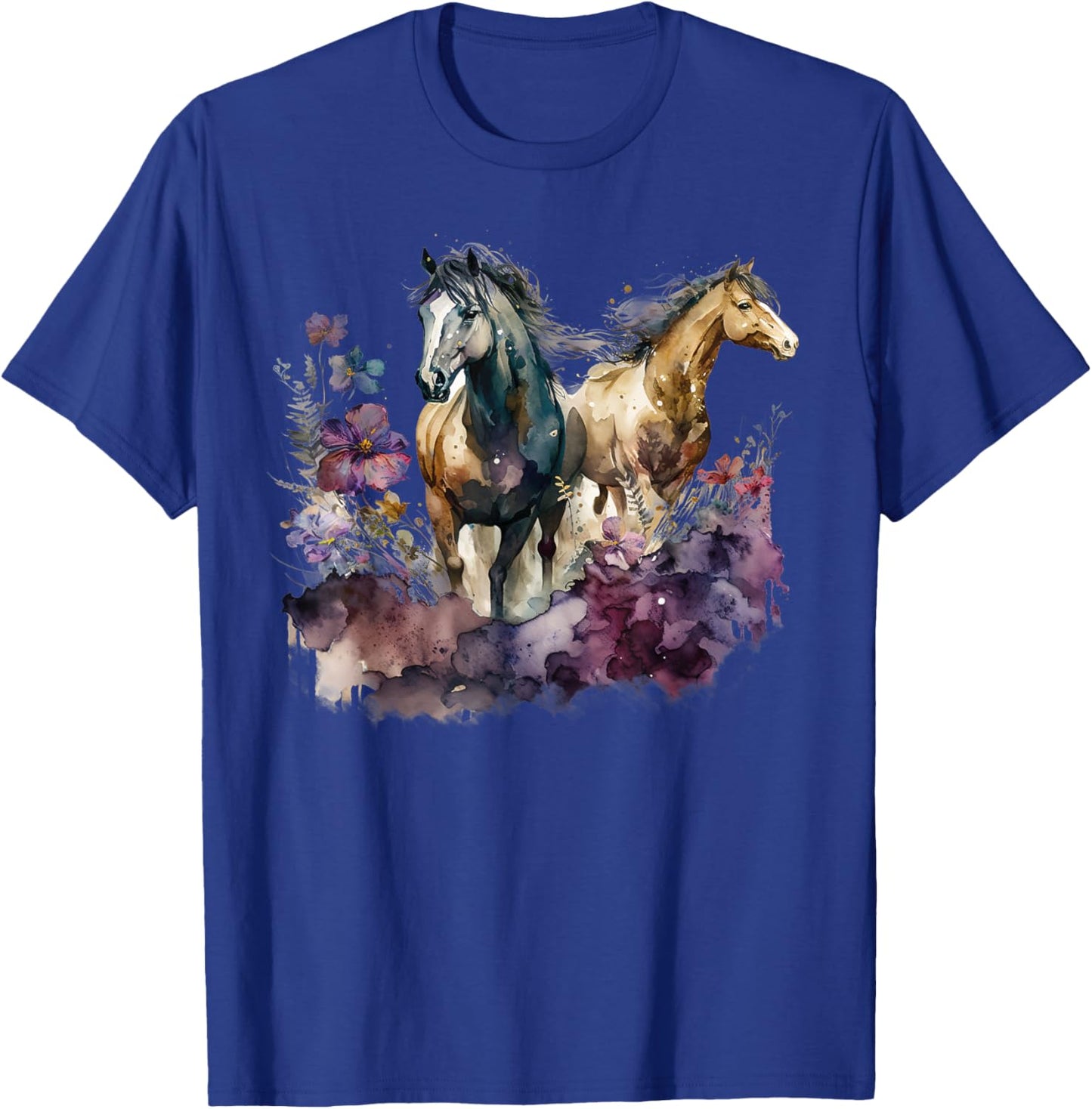 Horses Flowers Wild Mane Boho Western Southern Cowgirl T-Shirt - T-Shirt | Royal