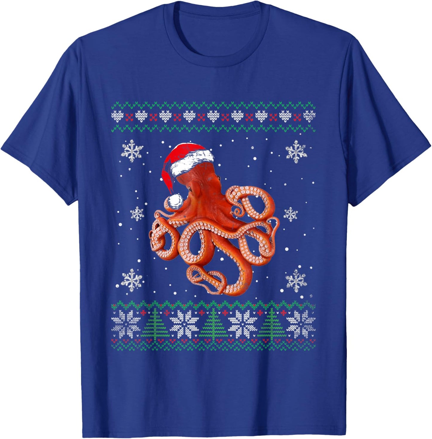 Santa Octopus Ugly Sweater Animals Christmas Pajama T-Shirt - T-Shirt | Royal