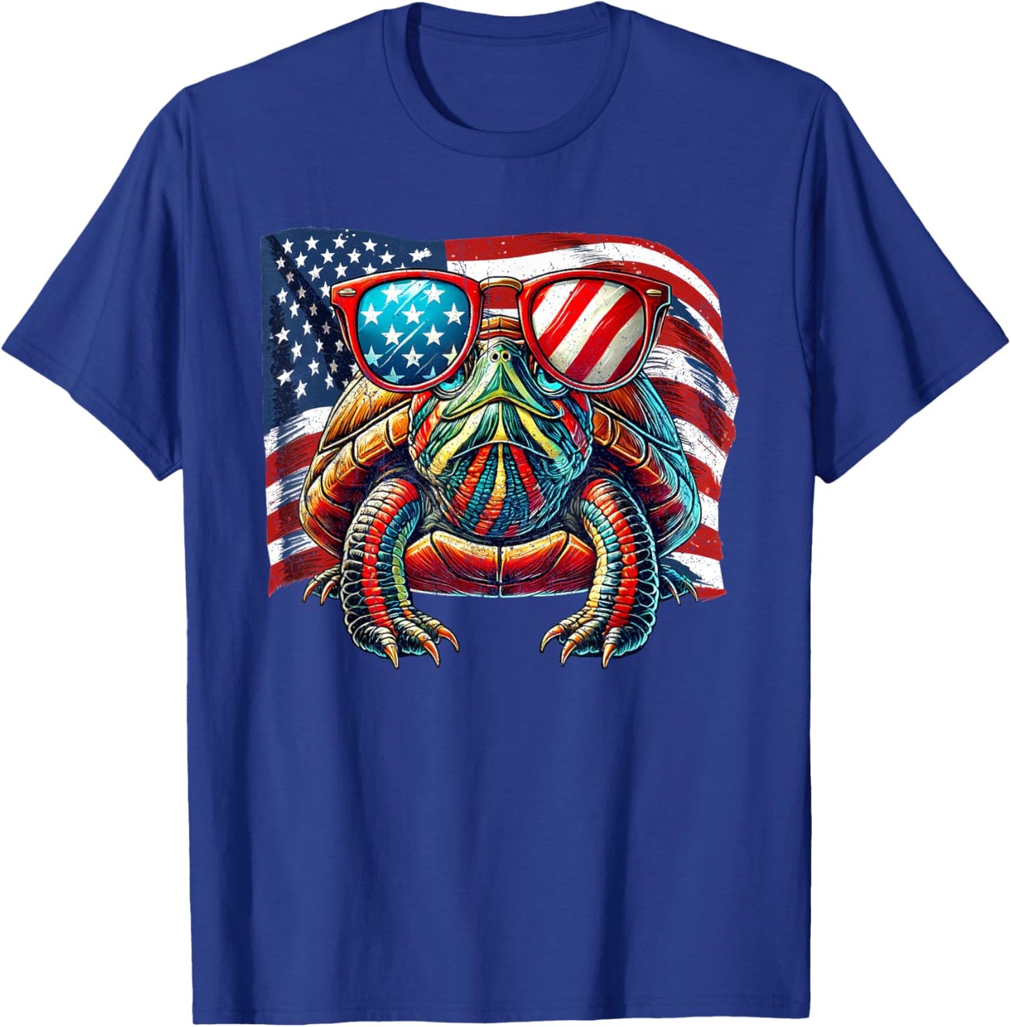Red-Eared Slider Turtle USA Flag Patriotic Sunglasses Pets T-Shirt - T-Shirt | Royal
