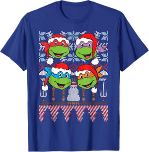 TMNT Ugly Xmas Sweaters All Turtles T-Shirt - T-Shirt | Royal