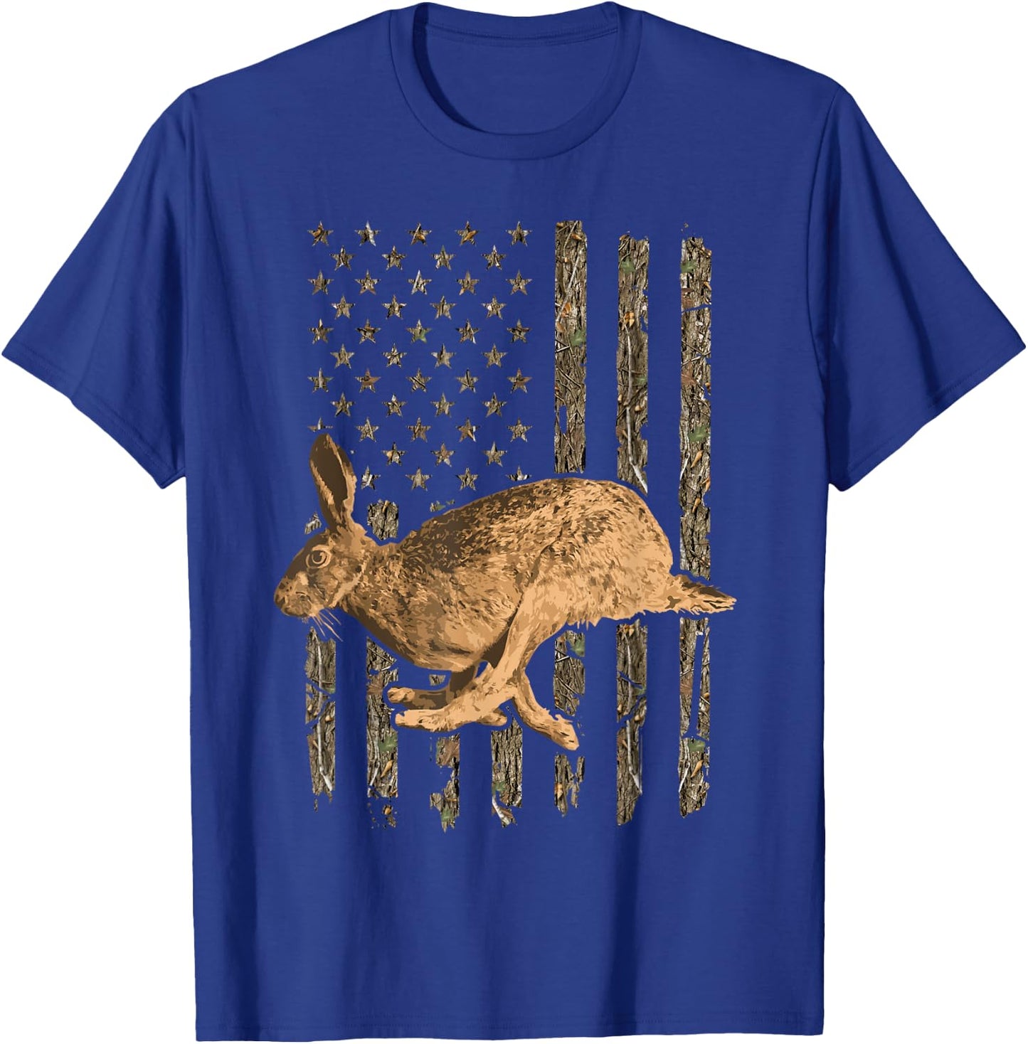 Rabbit Hunting American Flag Camouflage Rabbiting Hunter T-Shirt - T-Shirt | Royal