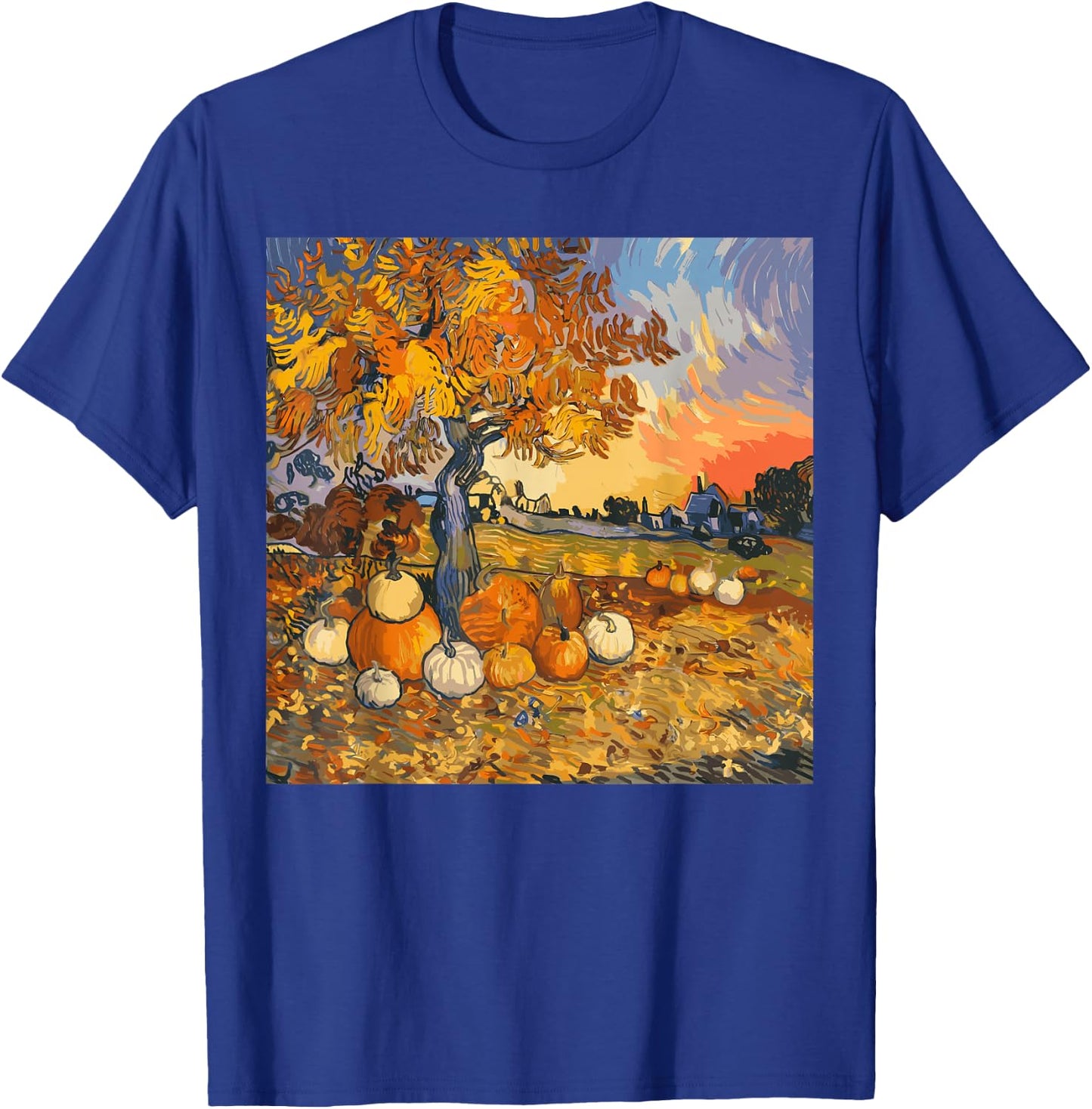 Autumn Aesthetic Fall Lovers Van Gogh Autumn Leaves Pumpkins T-Shirt - T-Shirt | Royal