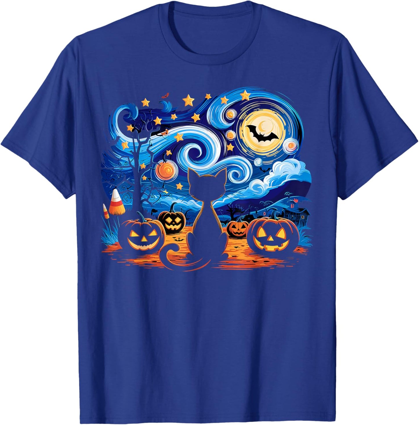 Halloween Cat Starry Night Gifts Cat Mom Cat Dad Cat Lover T-Shirt - T-Shirt | Royal