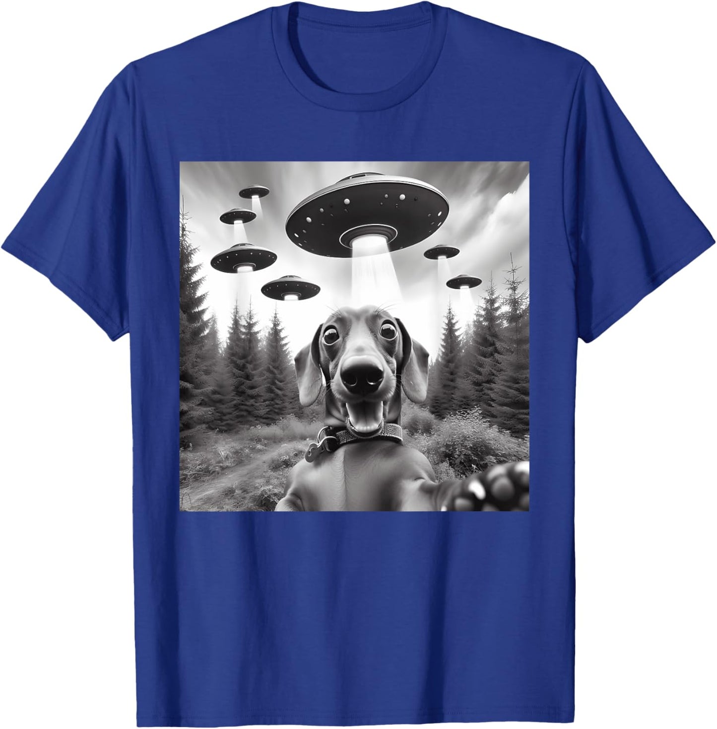 Dachshund Selfie with UFOs Outer Space Alien Kids Dog Owners T-Shirt - T-Shirt | Royal