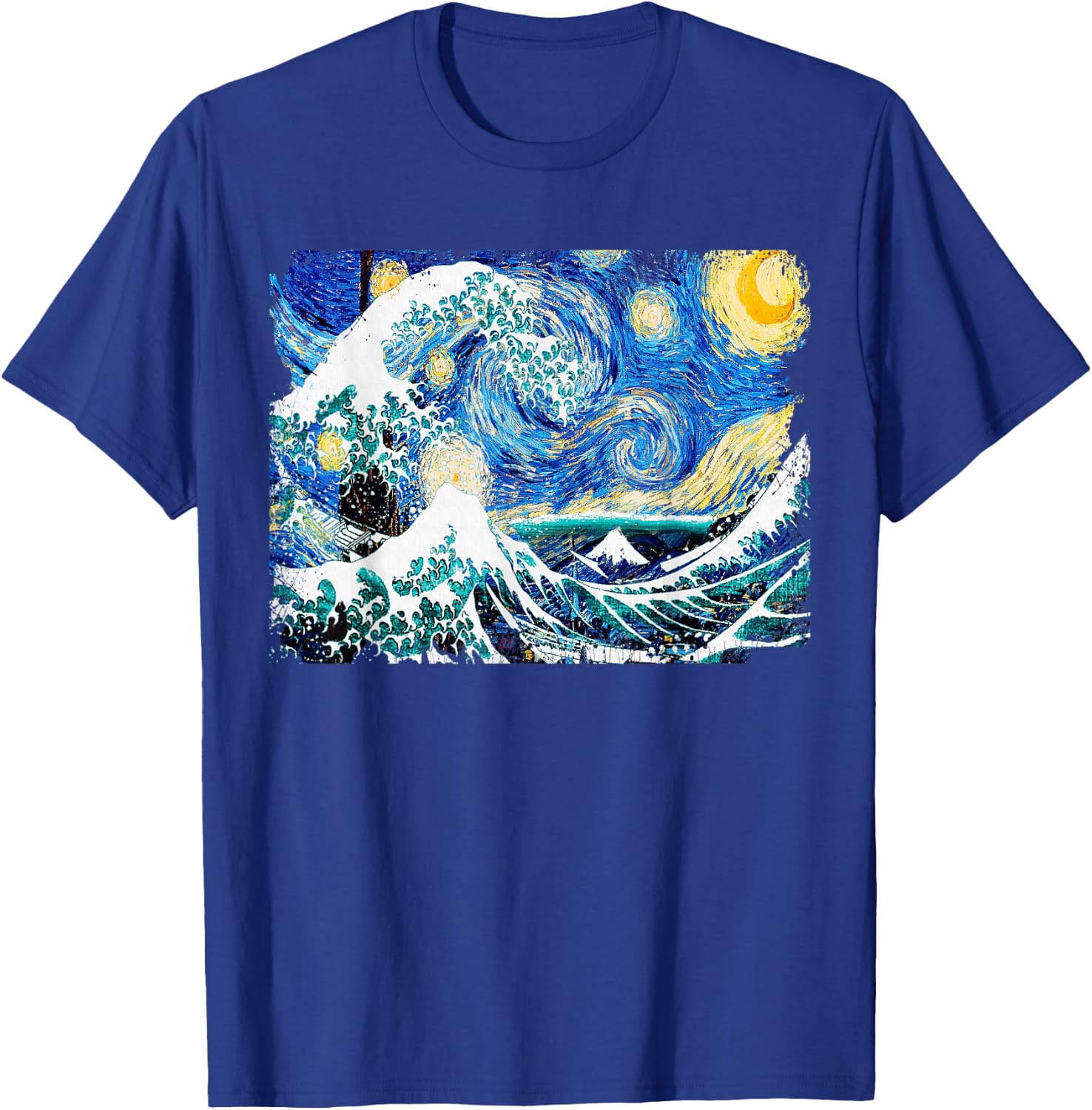 Starry Night and Great Wave Van Gogh Art Painting T Shirt T-Shirt - T-Shirt | Royal