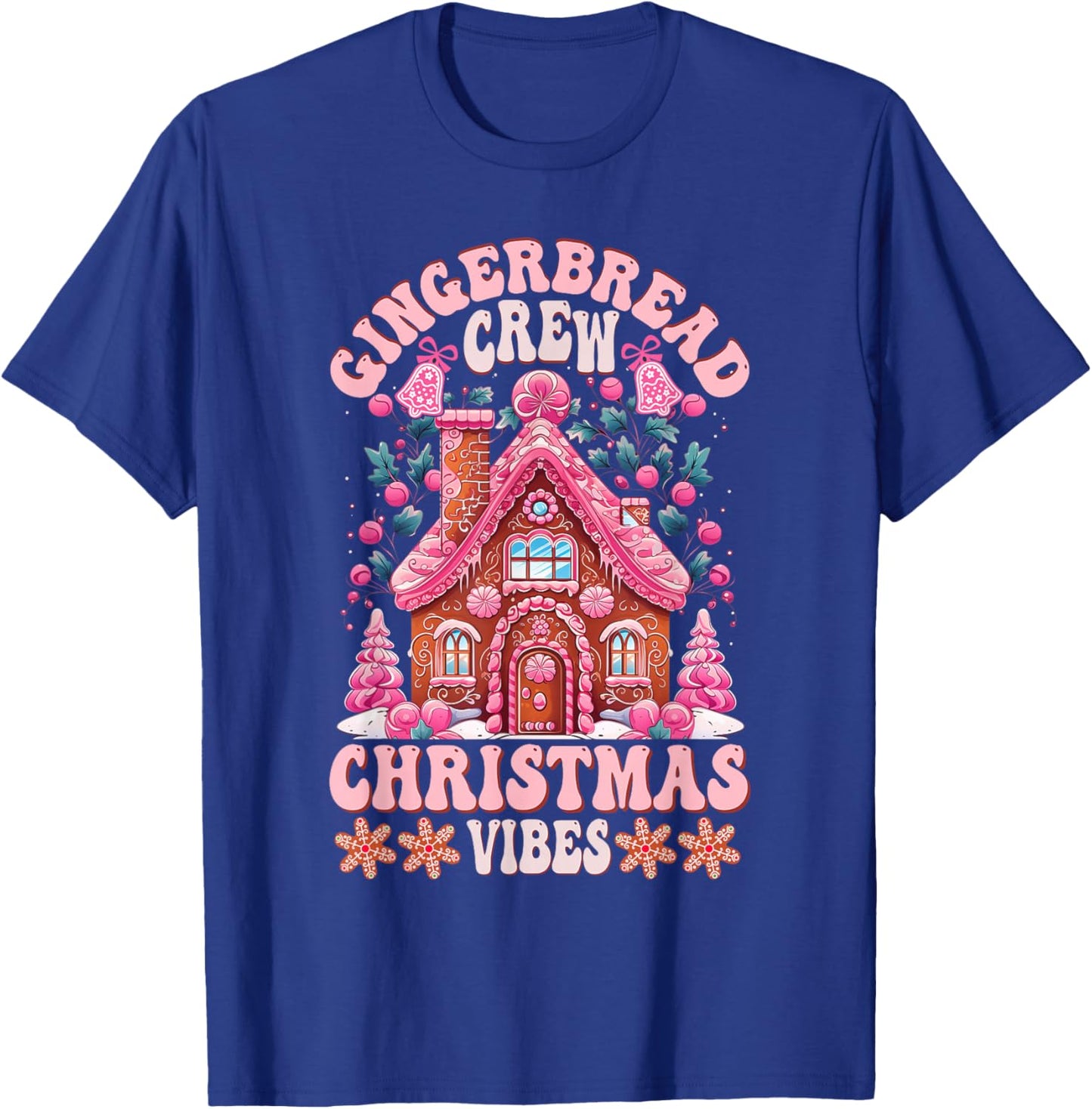 Groovy Gingerbread House Crew Pink Christmas Vibes Pajamas T-Shirt - T-Shirt | Royal