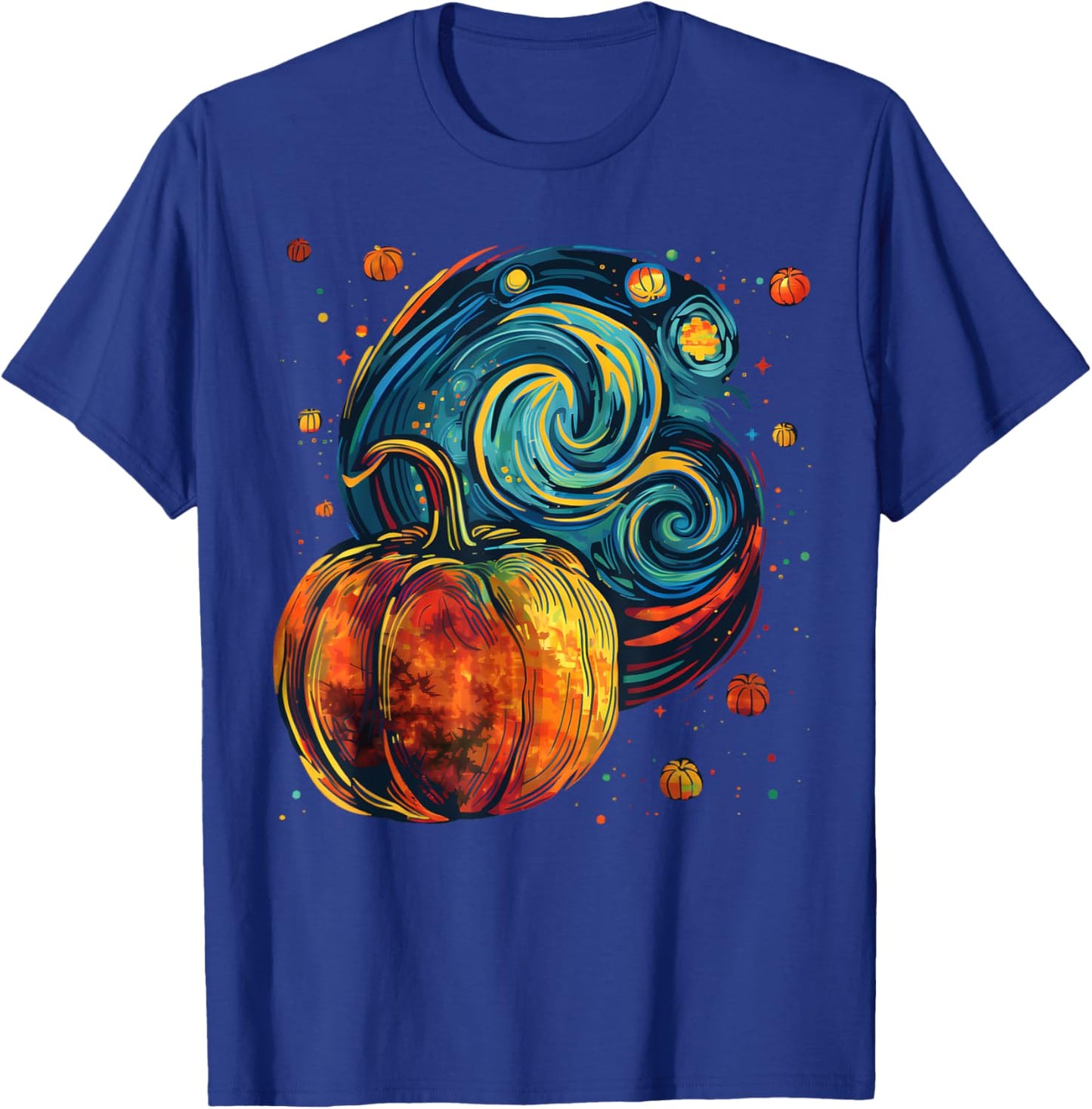 Cute Pumpkin Halloween Thanksgiving Starry Night Van Gogh T-Shirt - T-Shirt | Royal