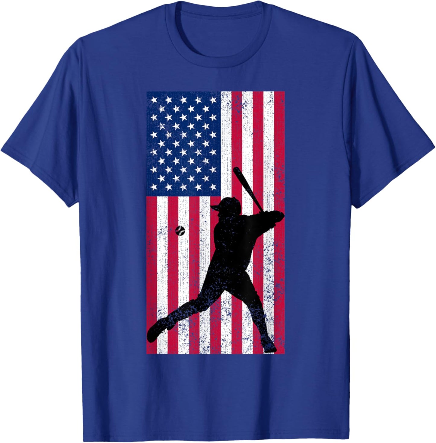 Baseball Player Distressed American Flag USA Patriotic Sport Women Kids Men T-Shirt - T-Shirt | Royal