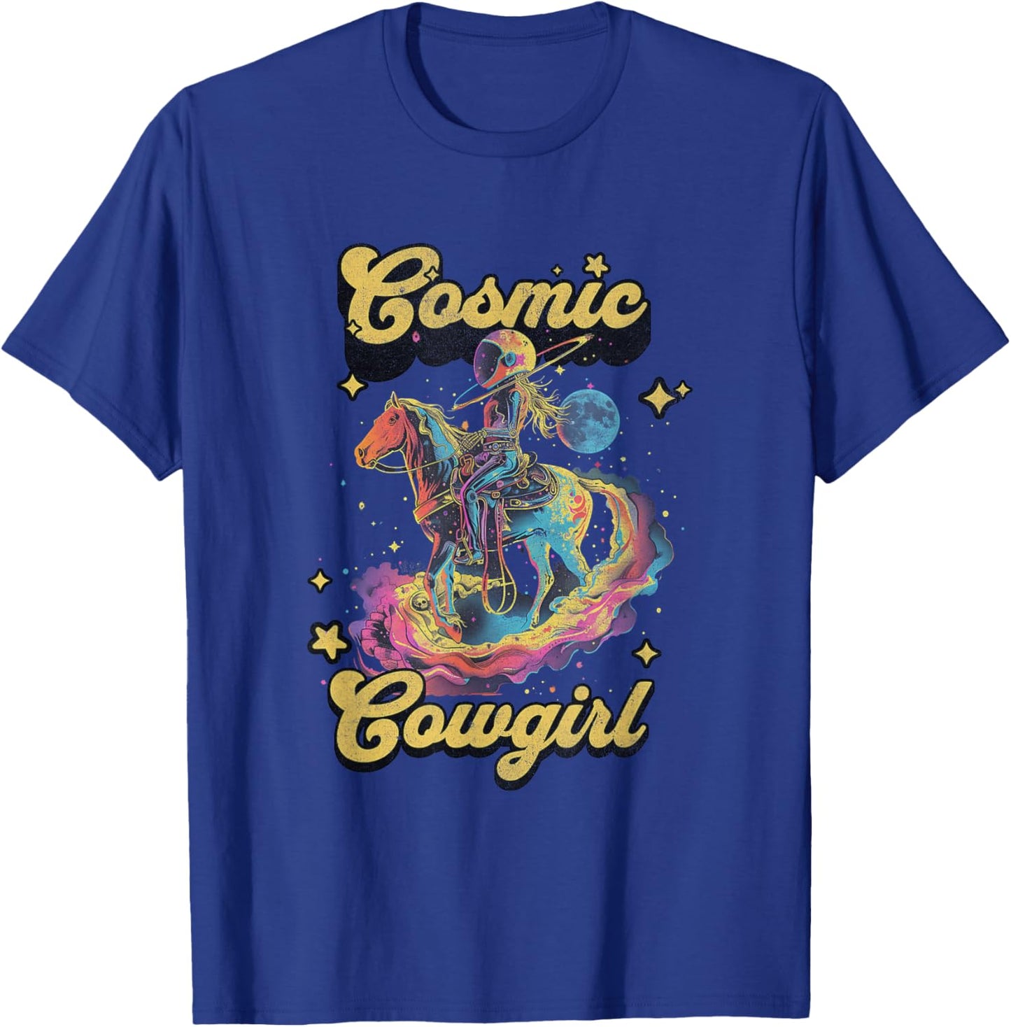 Cosmic Rodeo Howdy Western Retro Cute Cowboy Cowgirl Space T-Shirt - T-Shirt | Royal
