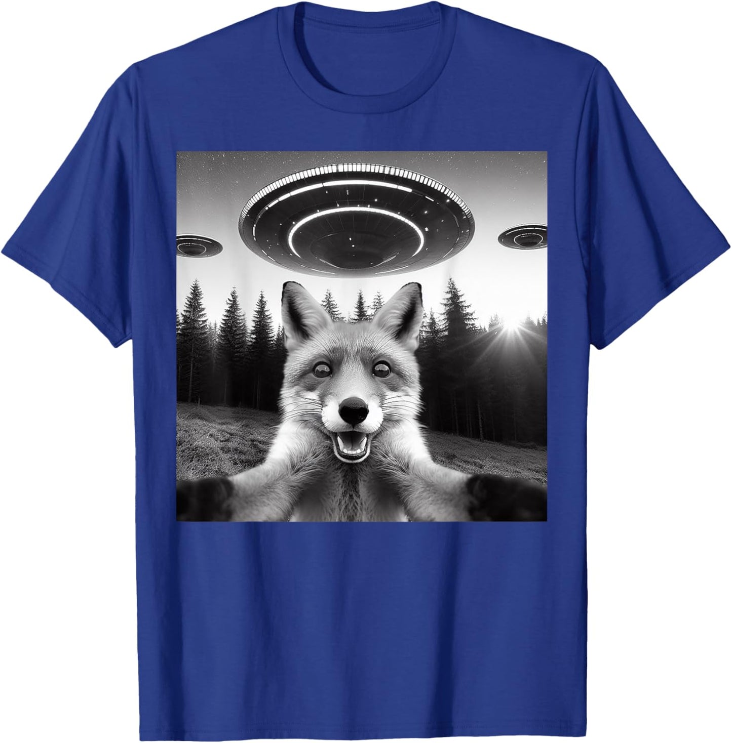 Fox Selfie With Alien UFO Funny Fox Gifts Women Kid T-Shirt - T-Shirt | Royal