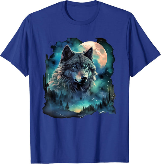 Grey Wolf Hunting Grounds ICY Moon Forest Galaxy T-Shirt - T-Shirt | Royal