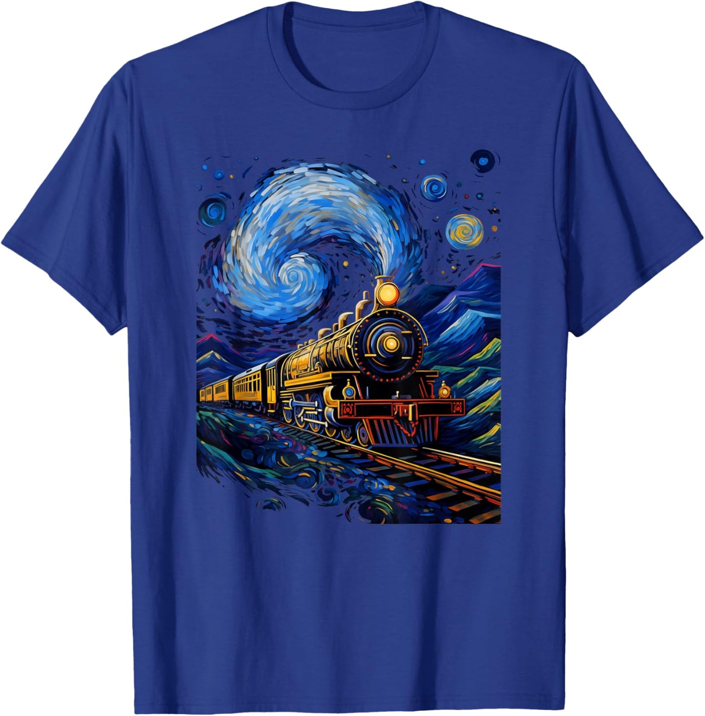 Steam Locomotive Van Gogh Style T-Shirt - T-Shirt | Royal