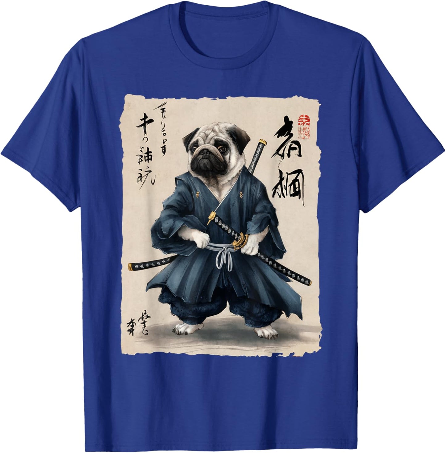 Samurai Pug Japanese Anime Dog Pug Lover Funny Women T-Shirt - T-Shirt | Royal