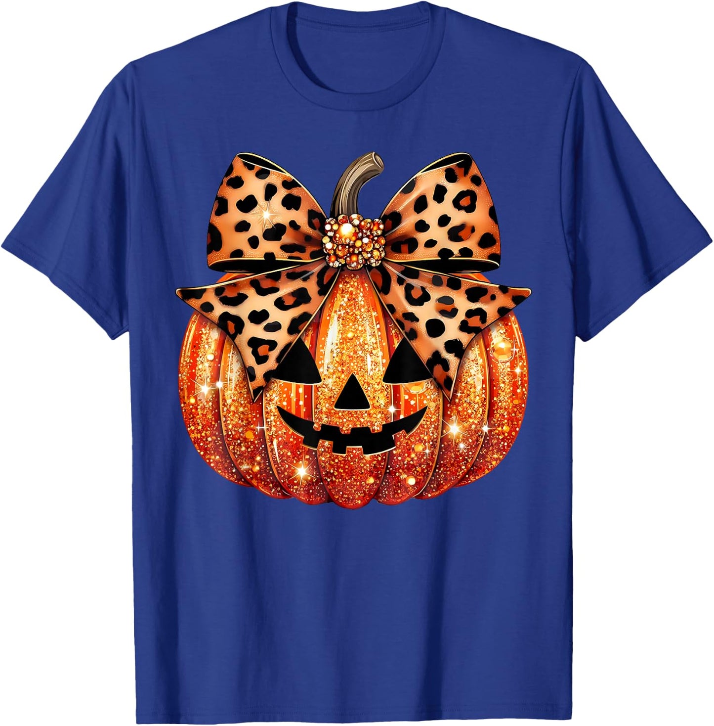 Sparkly Pumpkin Leopard Coquette Bow Pumpkin Girls T-Shirt - T-Shirt | Royal