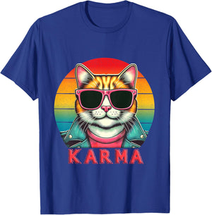 Kids Vintage Cat Music Lover Karma For Boys Girls Kids and Teens T-Shirt - T-Shirt | Royal