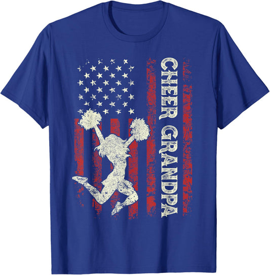 Cheer Grandpa US Flag Dad Patriotic Cheerleader Fathers Day T-Shirt - T-Shirt | Royal