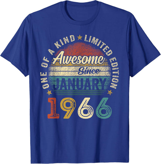 Awesome since January 1966 60 Year Old 60th Birthday Men Dad T-Shirt - T-Shirt | Royal