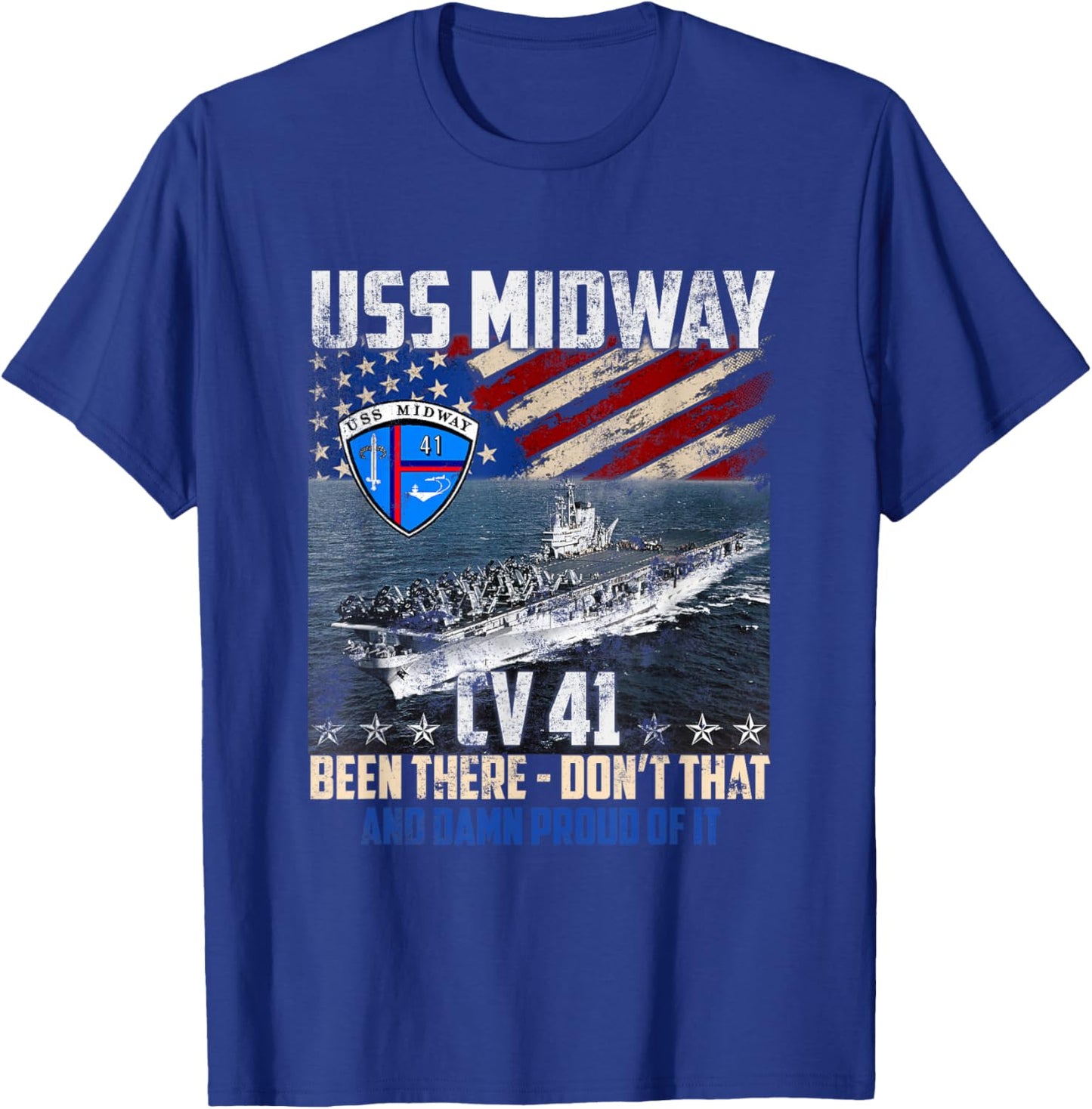 USS Midway CV 41 Aircraft Carrier Veteran Flag Patriotic Men T-Shirt - T-Shirt | Royal