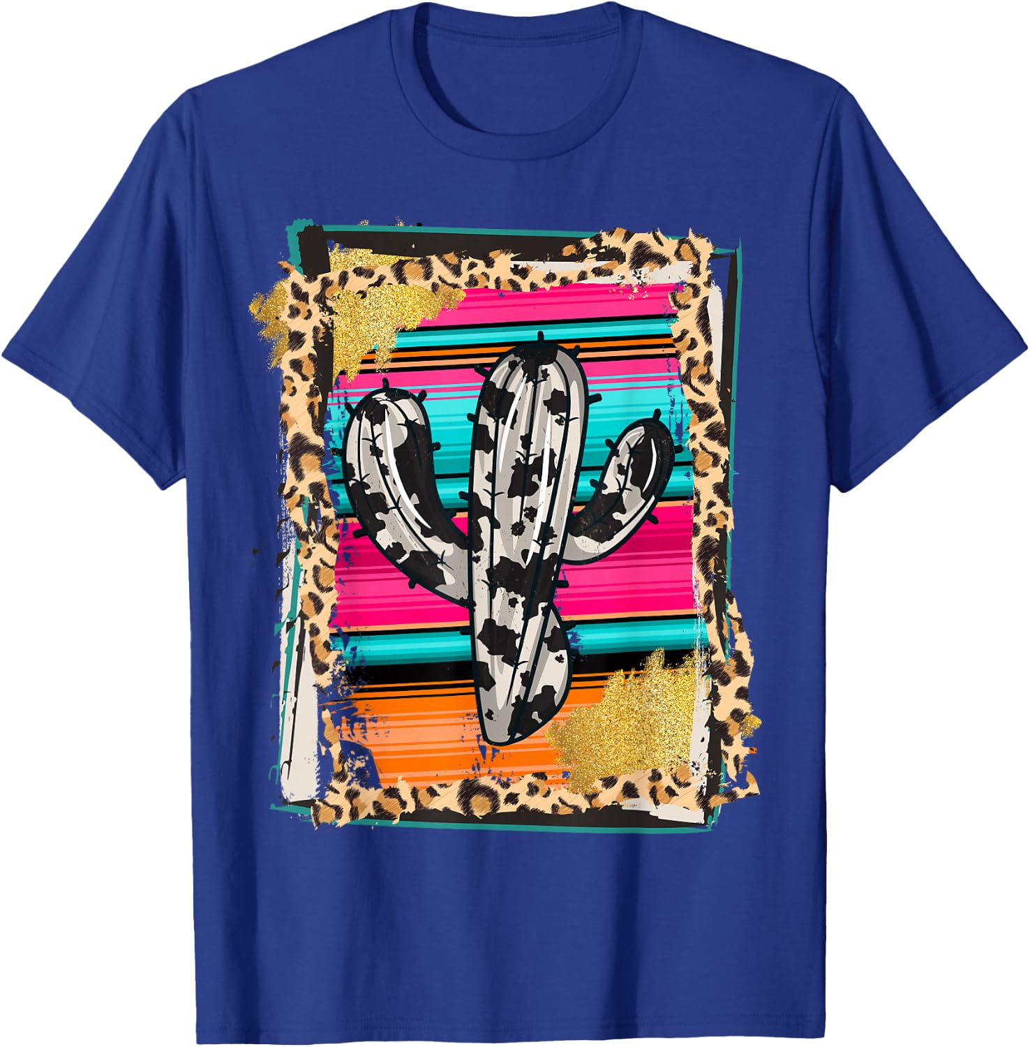 SERAPE CACTUS - Leopard Cow Pattern Print Cowgirl Rodeo T-Shirt - T-Shirt | Royal