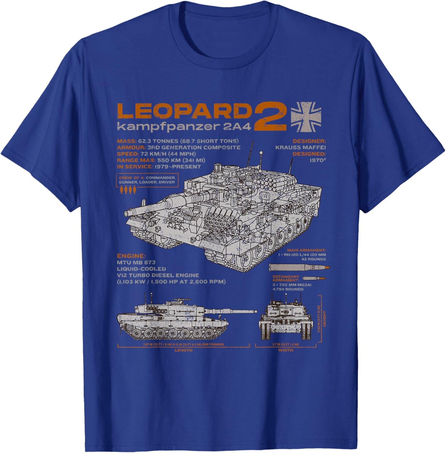 Leopard 2 2A4 Tank Armored Vehicle Blueprint Drawing T-Shirt - T-Shirt | Royal