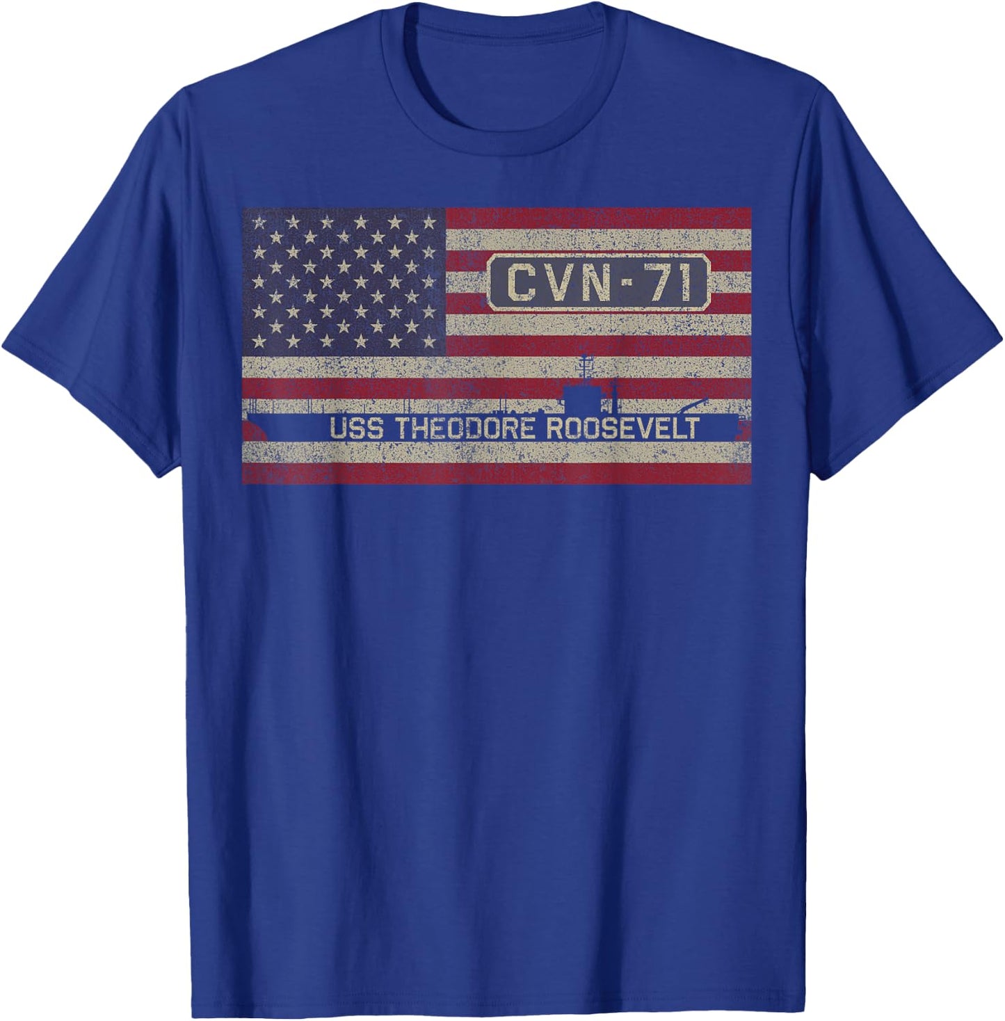 USS Theodore Roosevelt CVN-71 Aircraft Carrier American Flag T-Shirt - T-Shirt | Royal
