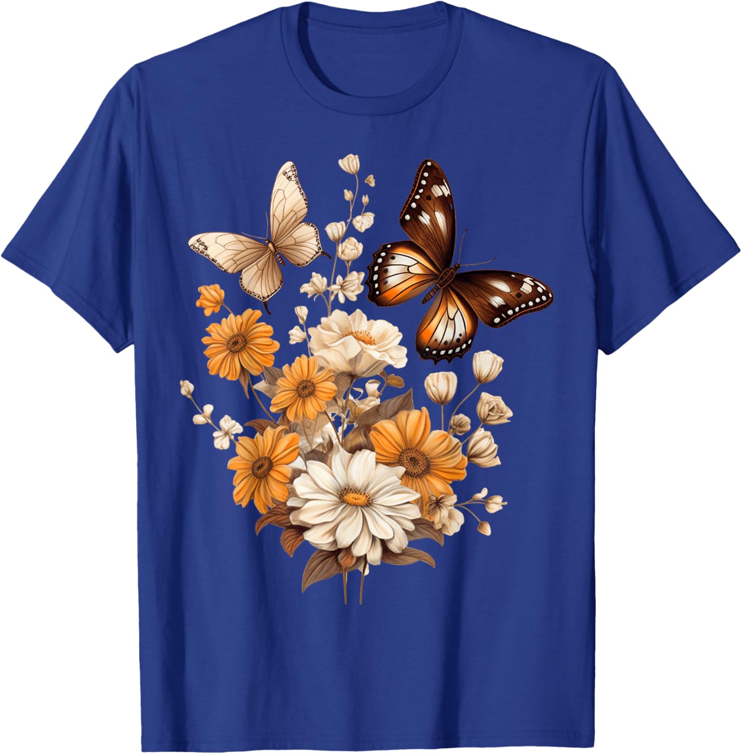 Vintage Pressed Flowers Butterflies Floral Boho Wildflowers T-Shirt - T-Shirt | Royal