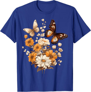 Vintage Pressed Flowers Butterflies Floral Boho Wildflowers T-Shirt - T-Shirt | Royal